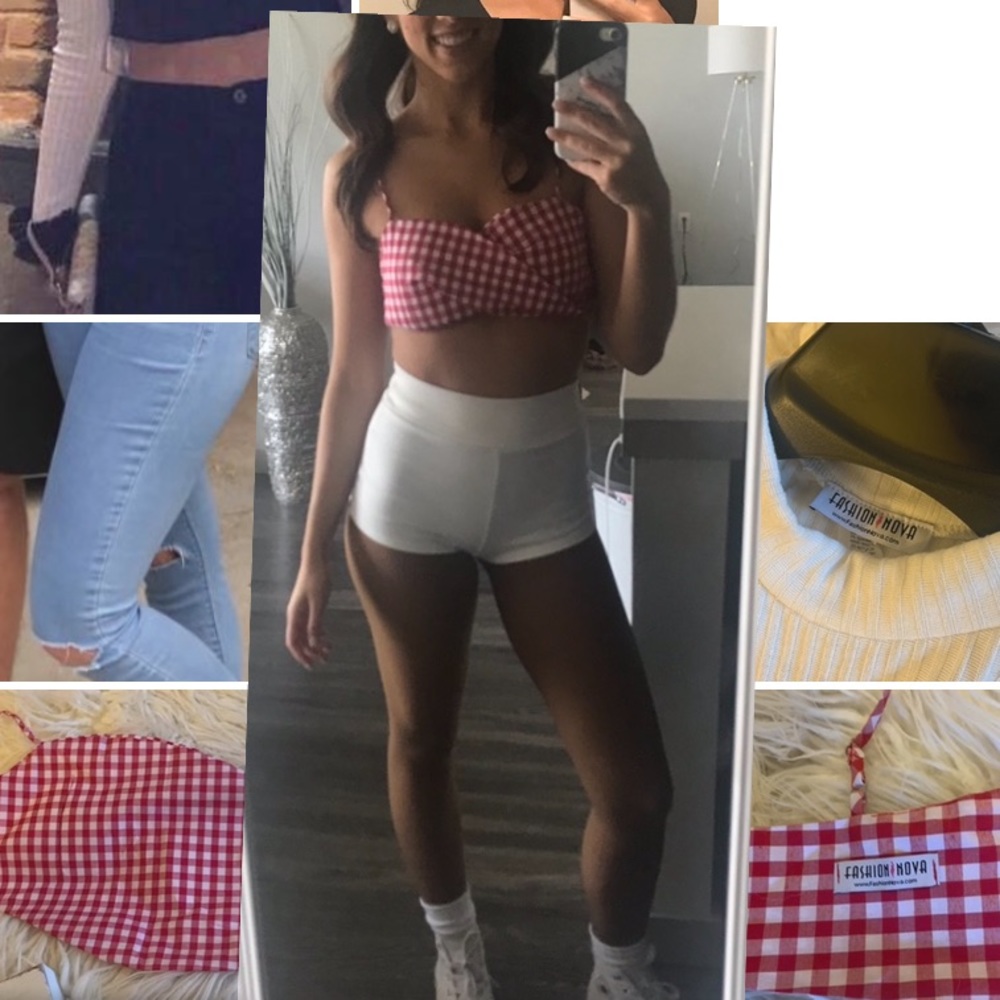 Fashion Nova Picnic Table Crop Top in Red & White